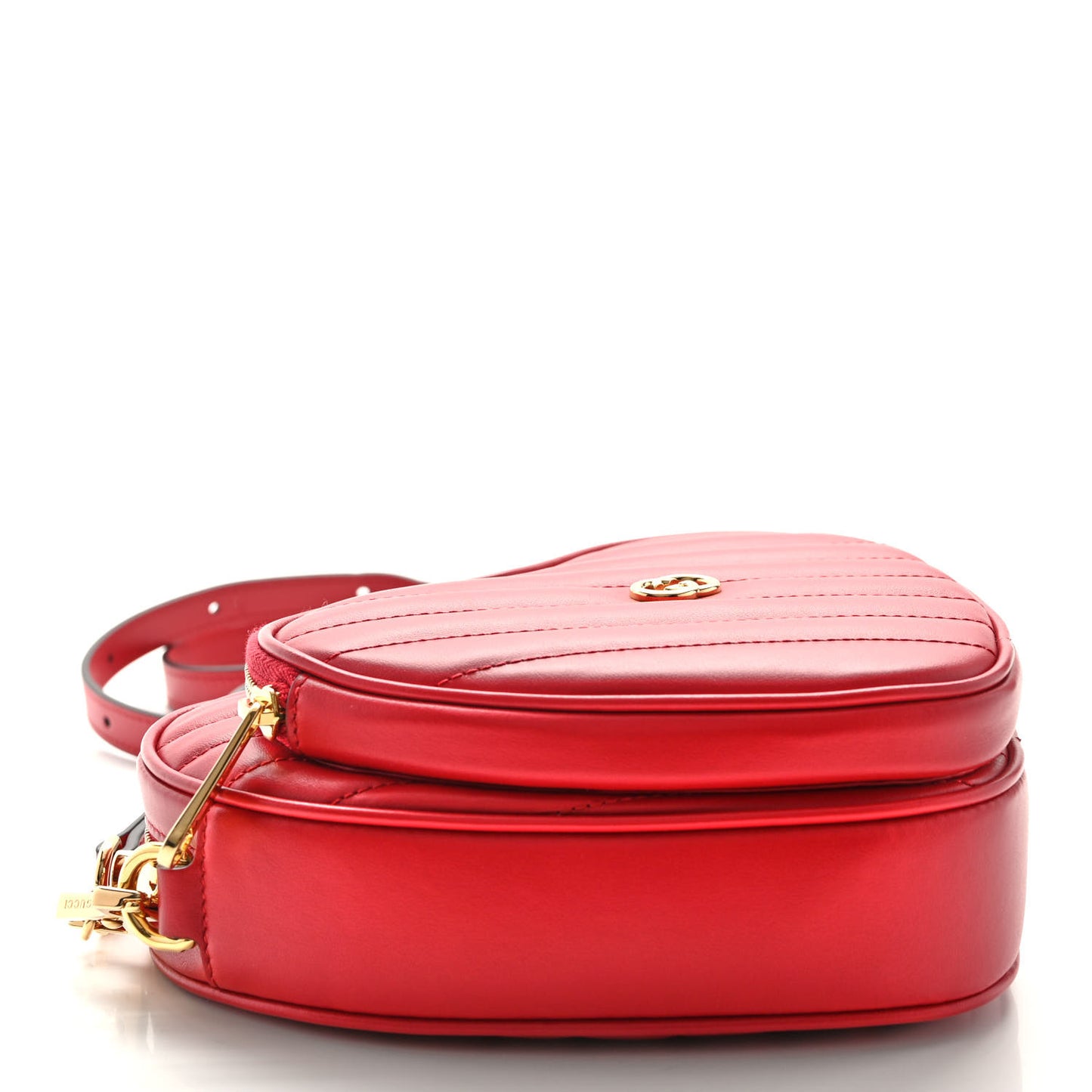 Calfskin Matelasse Diagonal Mini Interlocking G Heart Shoulder Bag Hibiscus Red