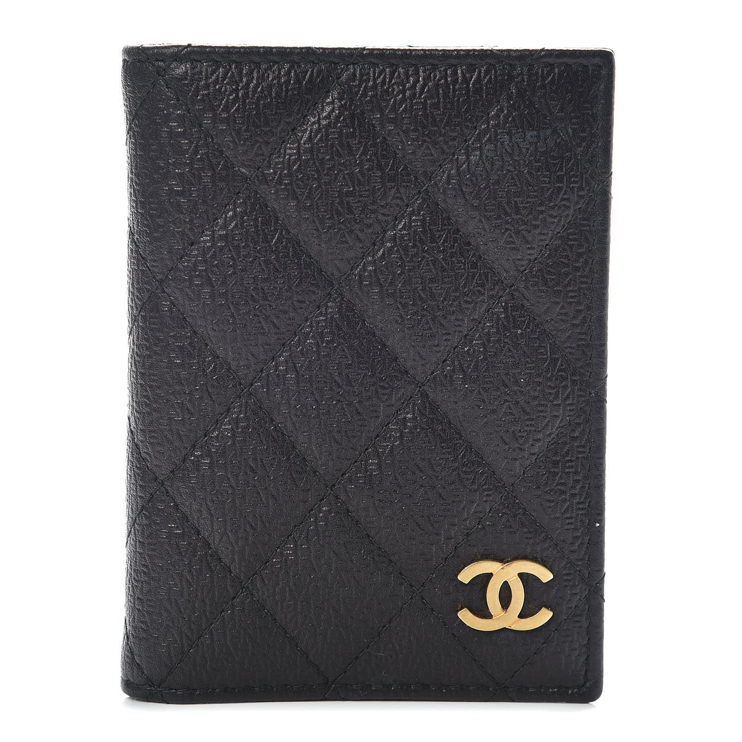 Logo Calfskin Embossed Quilted Card Holder Wallet Black