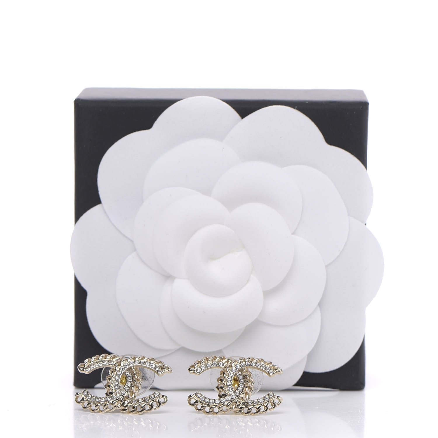 Chanel Crystal Chain CC Earrings Gold 5 of 5