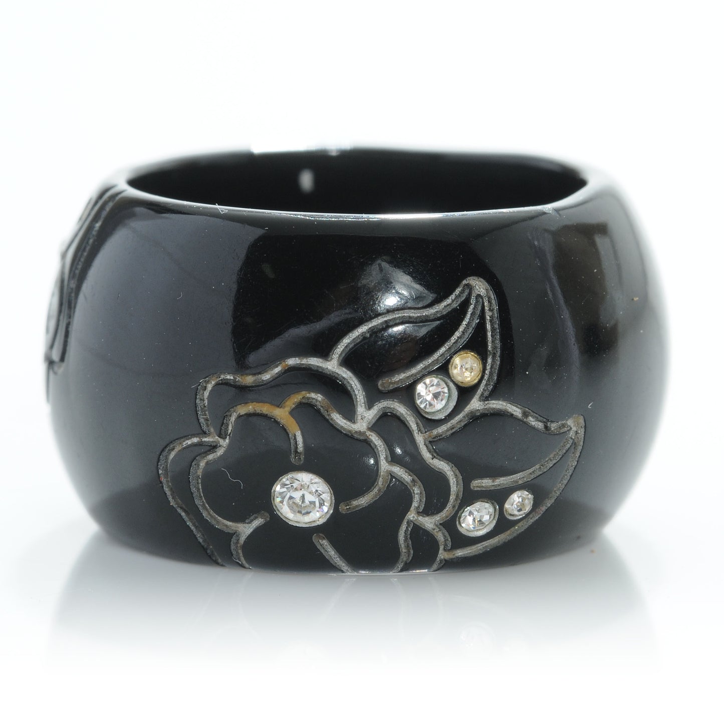 Resin Crystal CC Camellia Ring Black 6.5