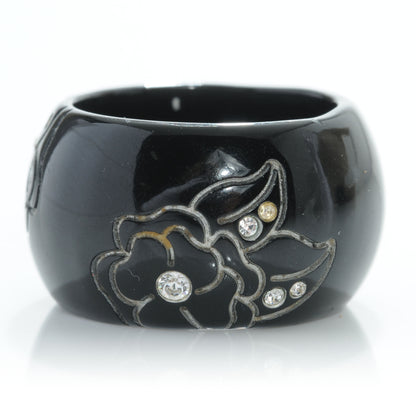 Chanel Resin Crystal CC Camellia Ring Black 6.5 4 of 5