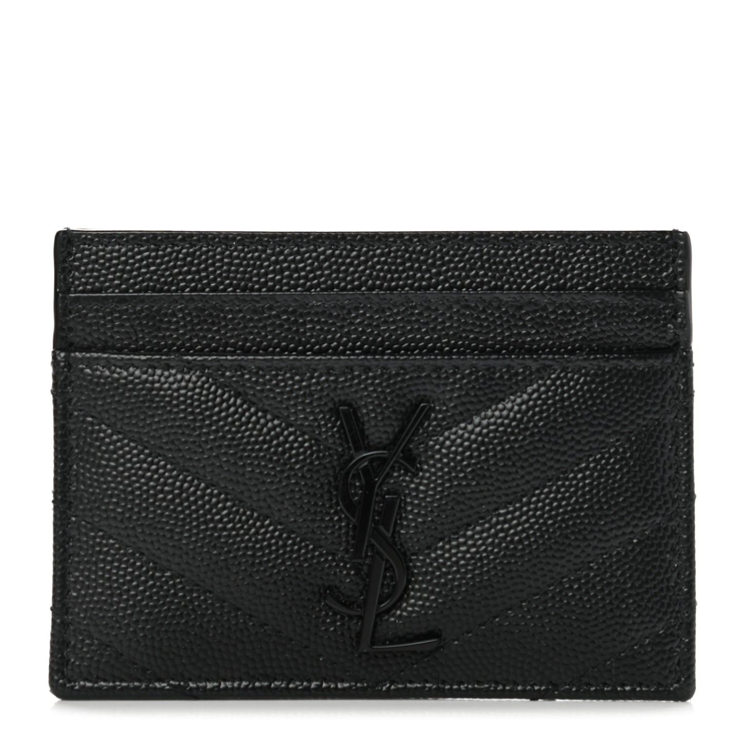 Grain De Poudre Matelasse Chevron Monogram Credit Card Case Black