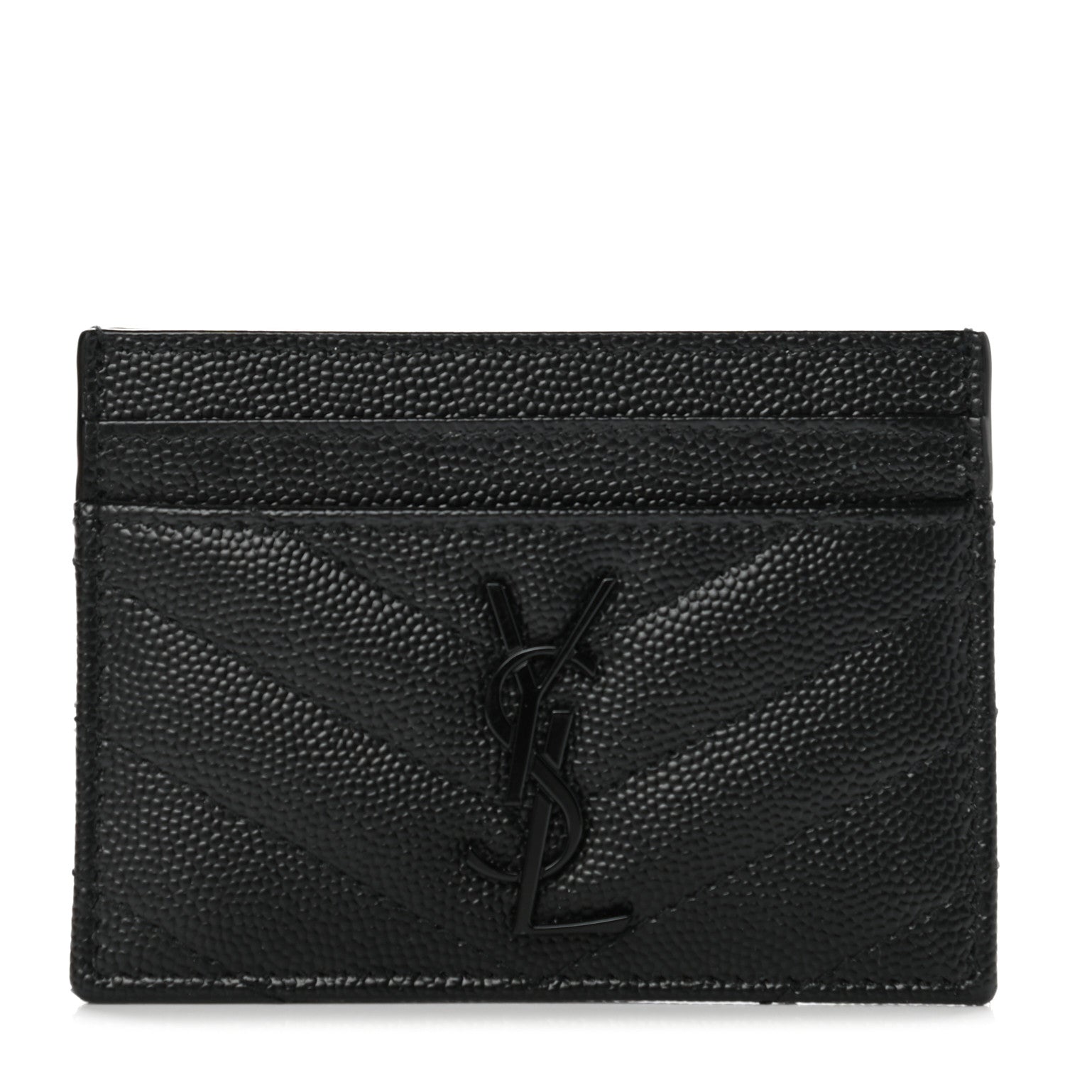 Saint Laurent Grain De Poudre Matelasse Chevron Monogram Credit Card Case Black 1 of 8