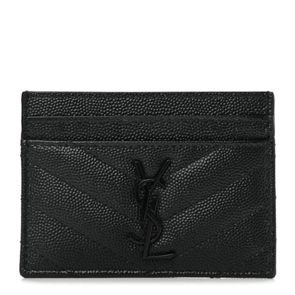 Saint Laurent Grain De Poudre Matelasse Chevron Monogram Credit Card Case Black 1 of 8