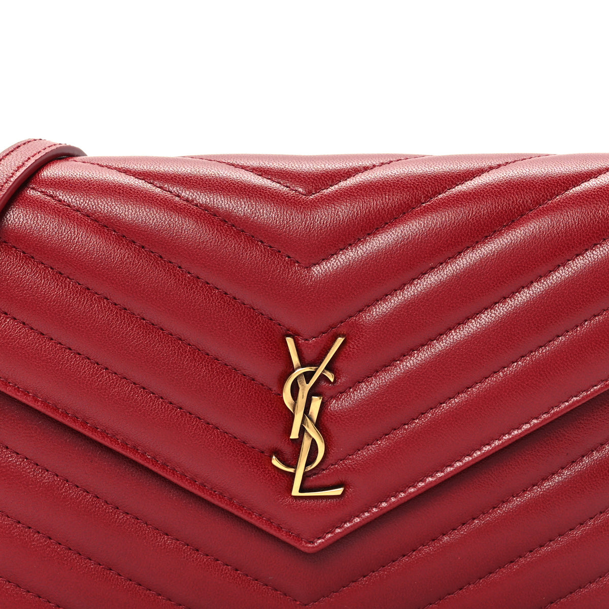 Saint Laurent Calfskin Matelasse Chevron Monogram Envelope Chain Wallet Rouge Merlot 7 of 9