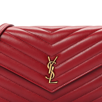 Saint Laurent Calfskin Matelasse Chevron Monogram Envelope Chain Wallet Rouge Merlot 7 of 9