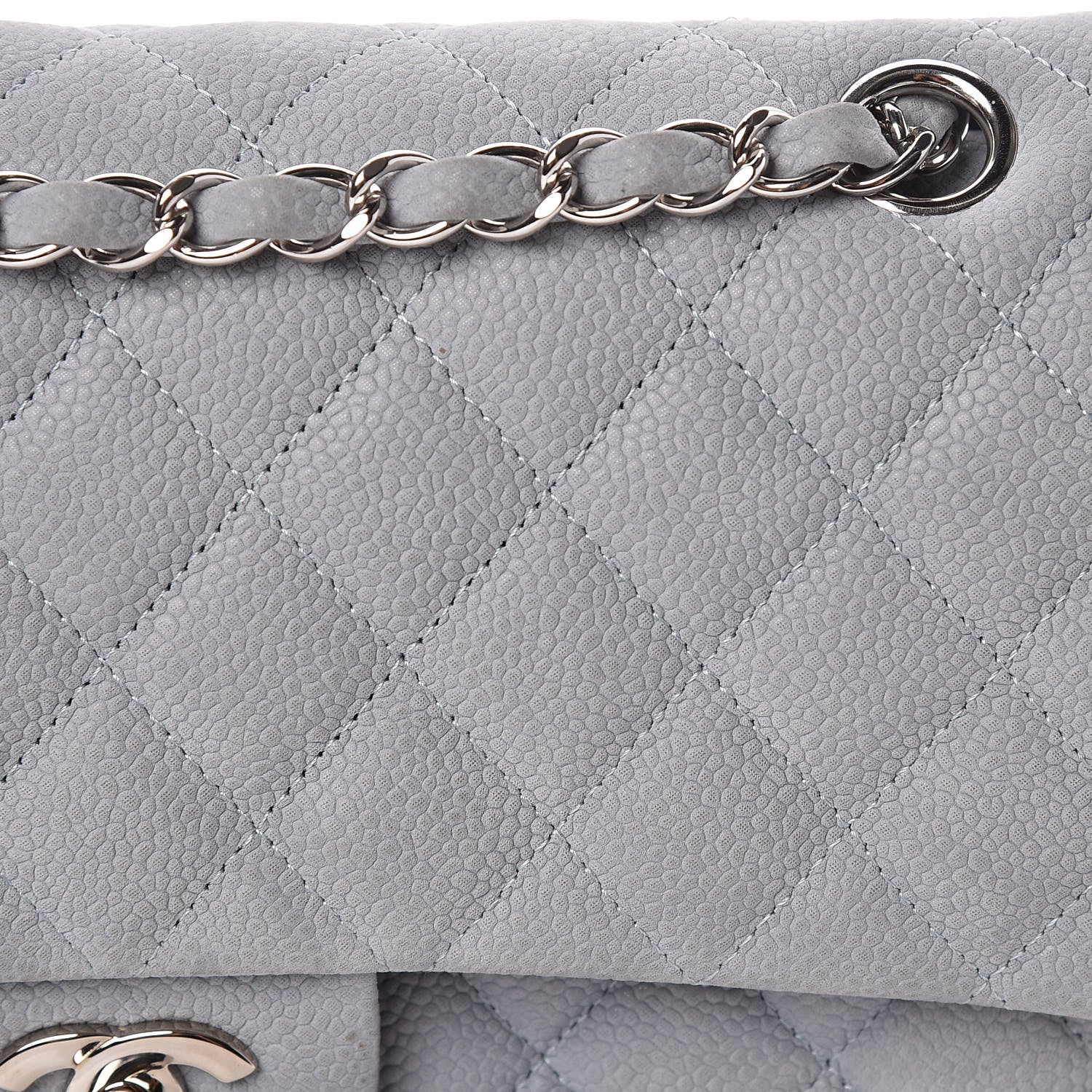 Chanel Iridescent Caviar Quilted Medium Double Flap Light Grey 8 of 14