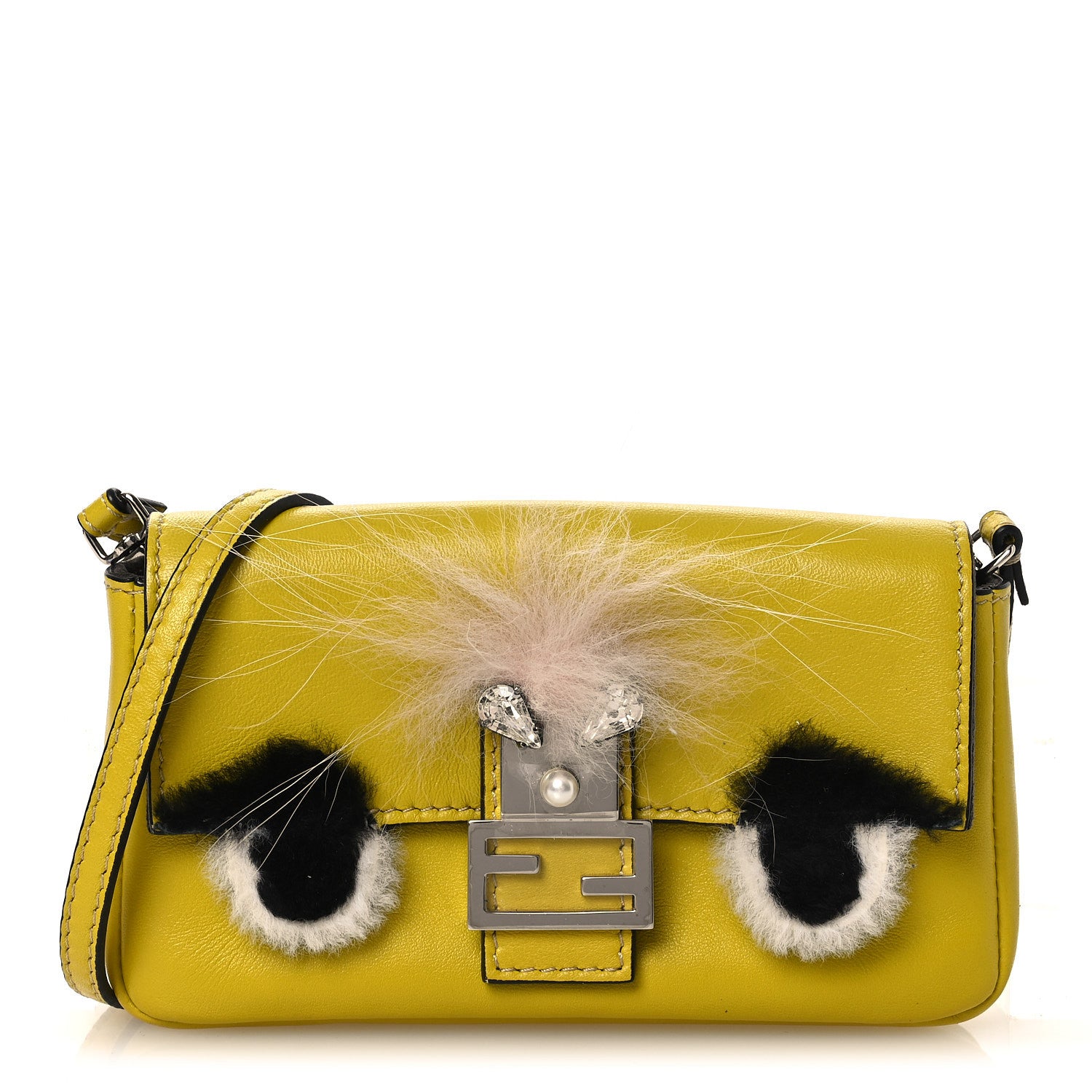 Fendi Nappa Rabbit Fox Fur Micro Buggie Baguette Lime Rosa 1 of 10