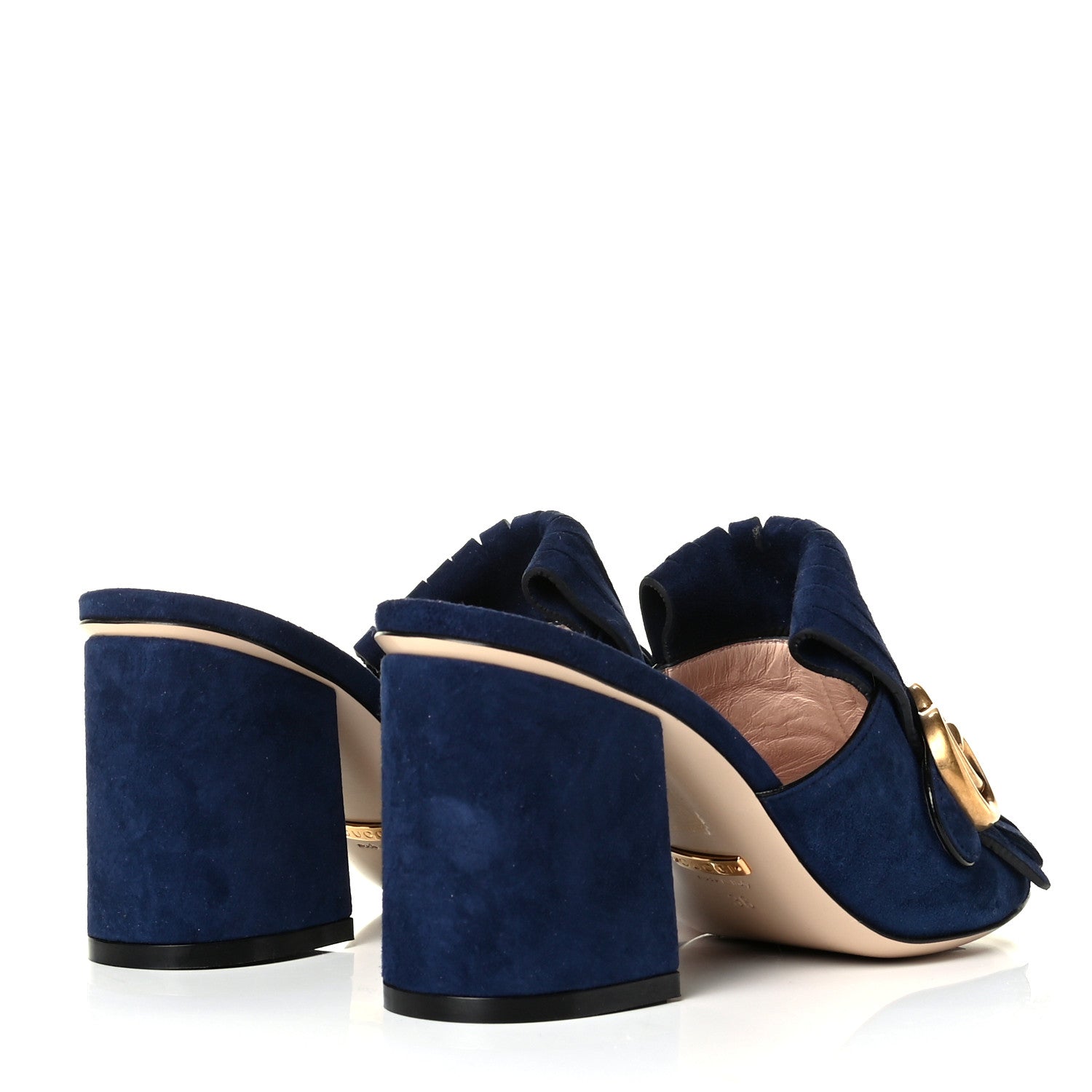 Gucci Kid Scamosciato GG Marmont Fringe 75mm Slide Sandals 36 Blue Ink 3 of 7