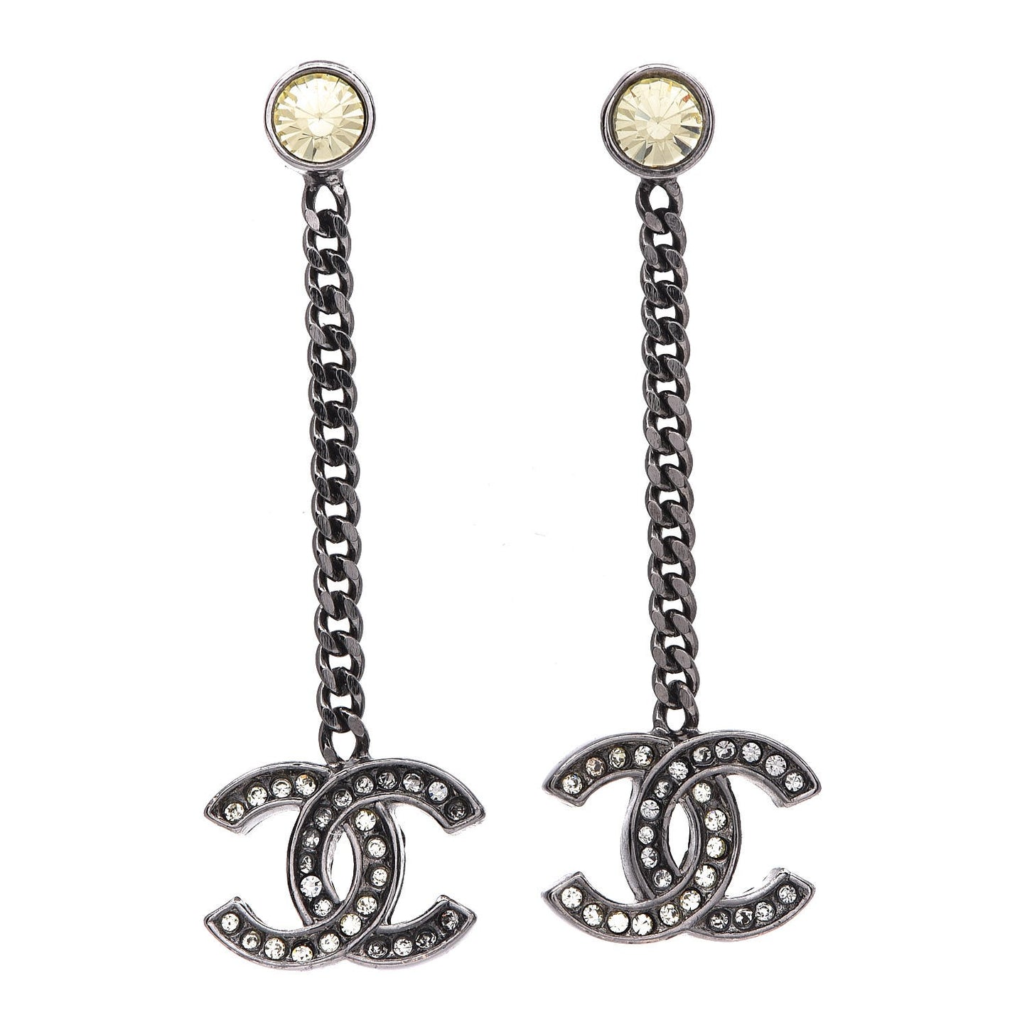 Crystal CC Drop Earrings Ruthenium