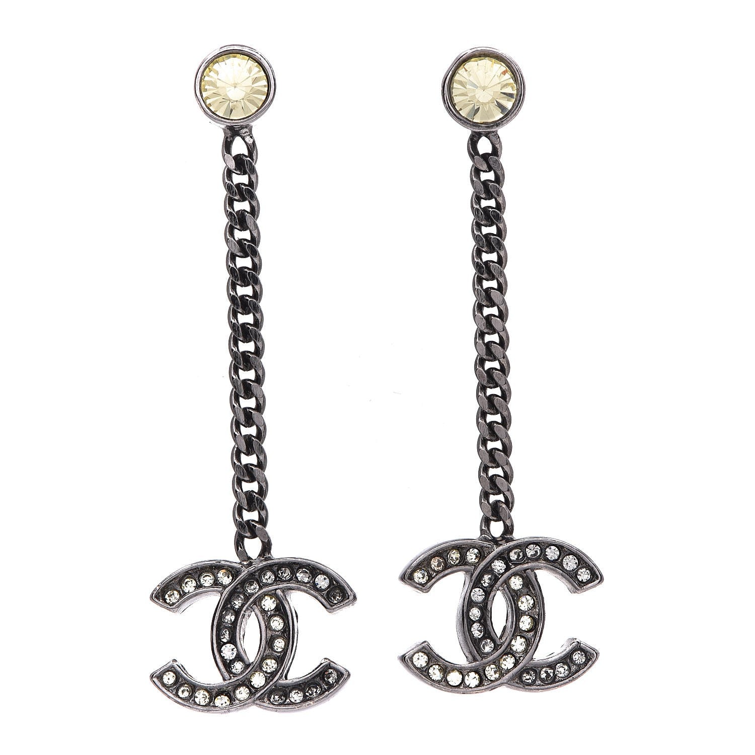 Chanel Crystal CC Drop Earrings Ruthenium 1 of 5