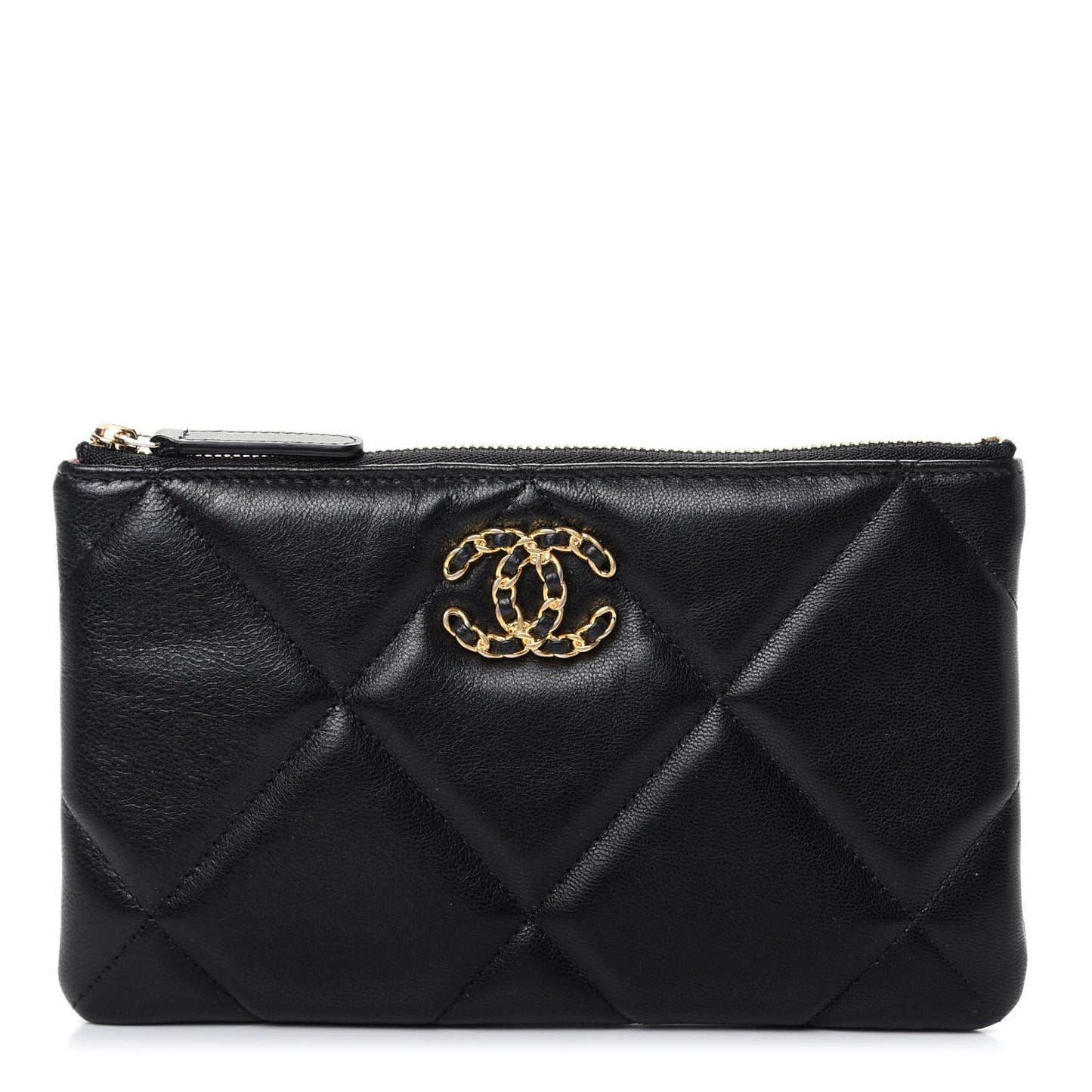 Shiny Goatskin Quilted Small Chanel 19 Pouch Black