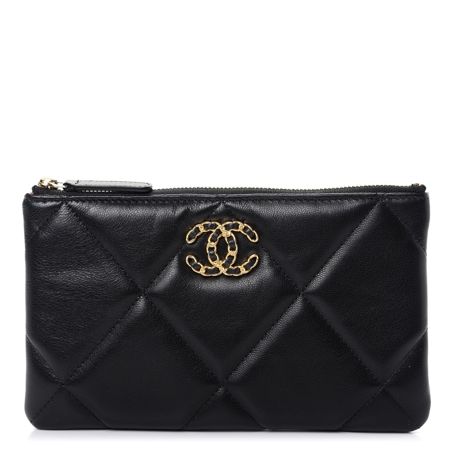 Chanel Shiny Goatskin Quilted Small Chanel 19 Pouch Black 1 of 8