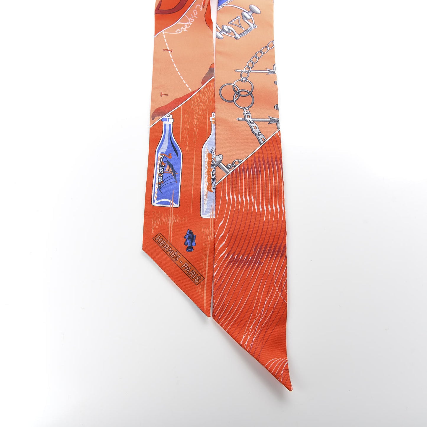 Silk Caleche Mors Et Bouteilles Twilly Vermilion Corail Bleu