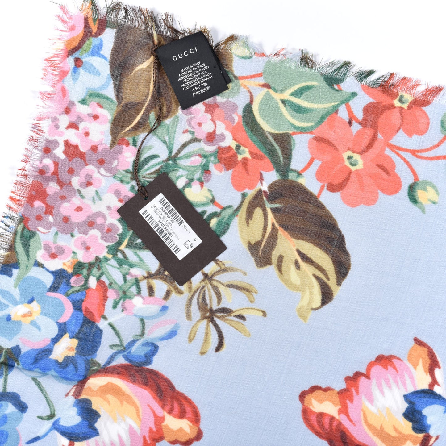 Wool Josephine Square Shawl Sky Blue Pink