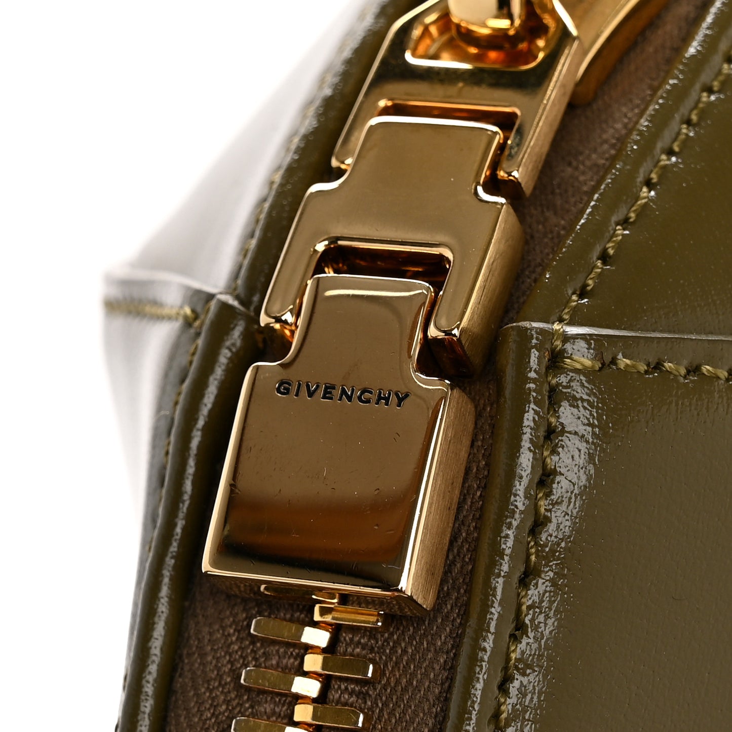 Shiny Lord Calfskin Small Antigona Dark Khaki