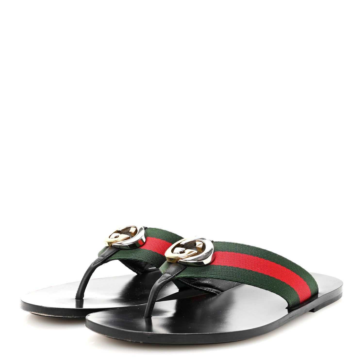 Gucci Nylon Calfskin Web Mens GG Thong Sandals 6 Green Red Black 4 of 10