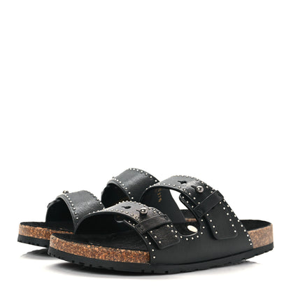 Saint Laurent Calfskin Studded Jimmy Cross Slides 37.5 Black 3 of 9