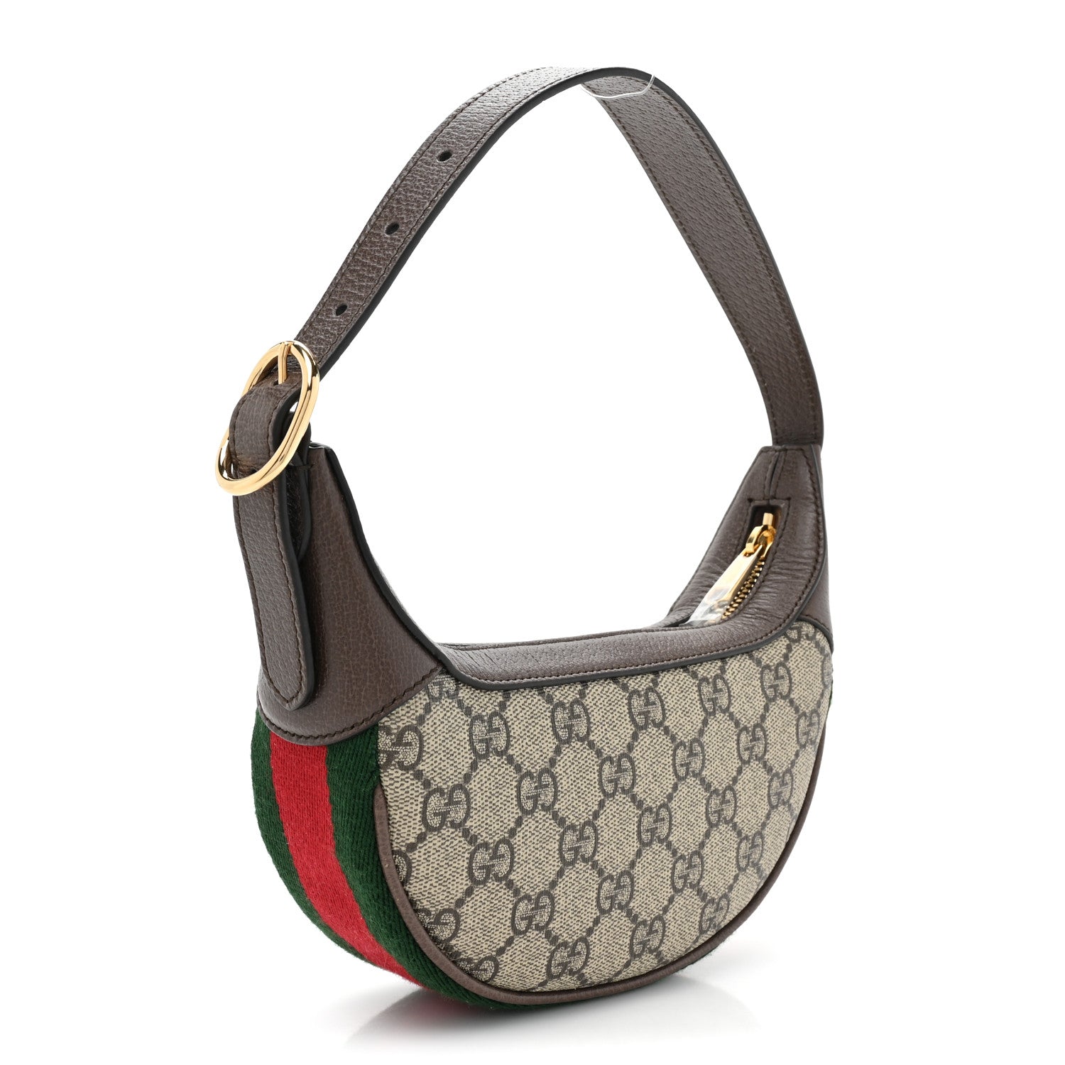Gucci GG Supreme Monogram Textured Calfskin Web Mini Ophidia Half Moon Hobo Beige Ebony New Acero 3 of 10