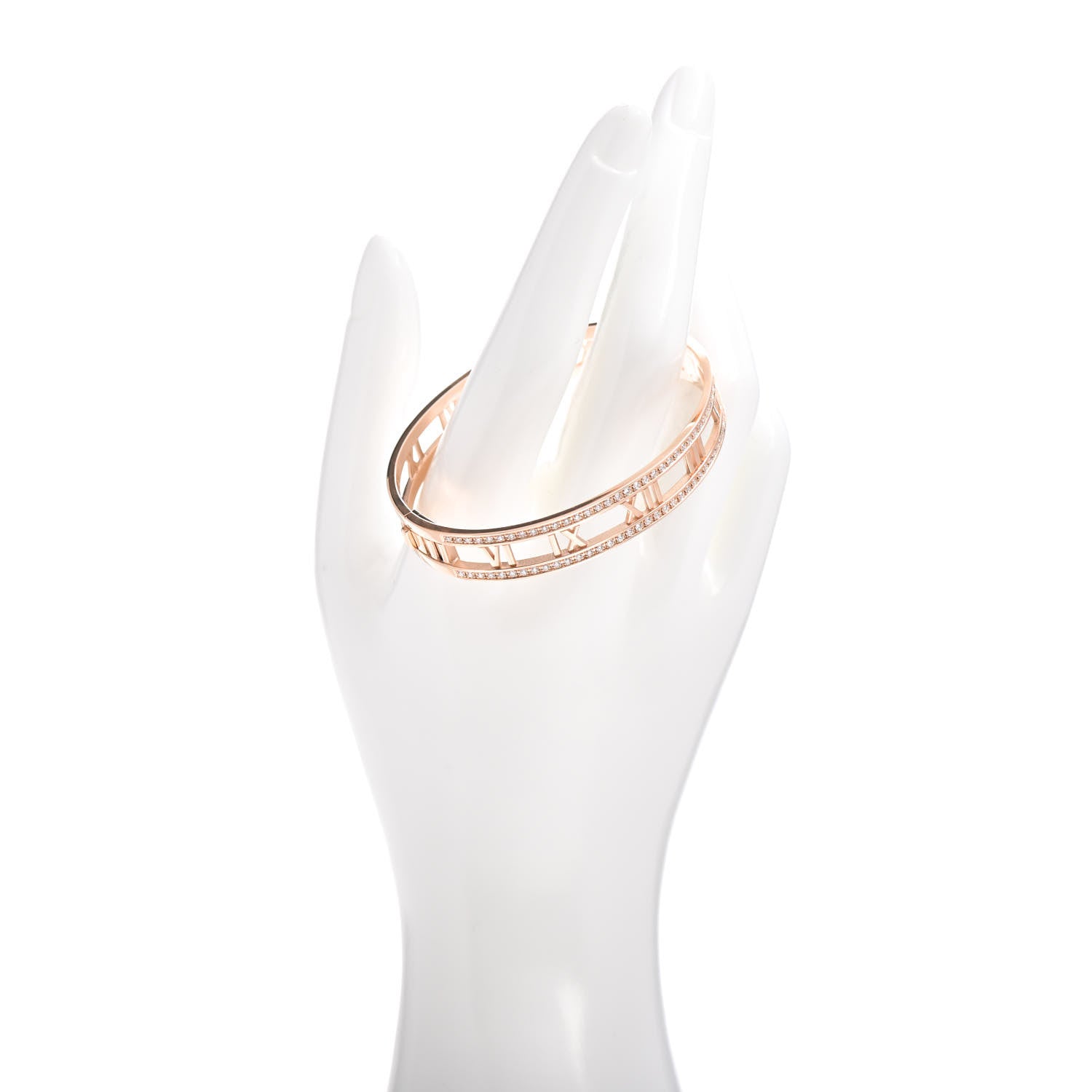 Tiffany 18K Rose Gold Diamond Atlas Open Hinged Bangle Bracelet 2 of 4