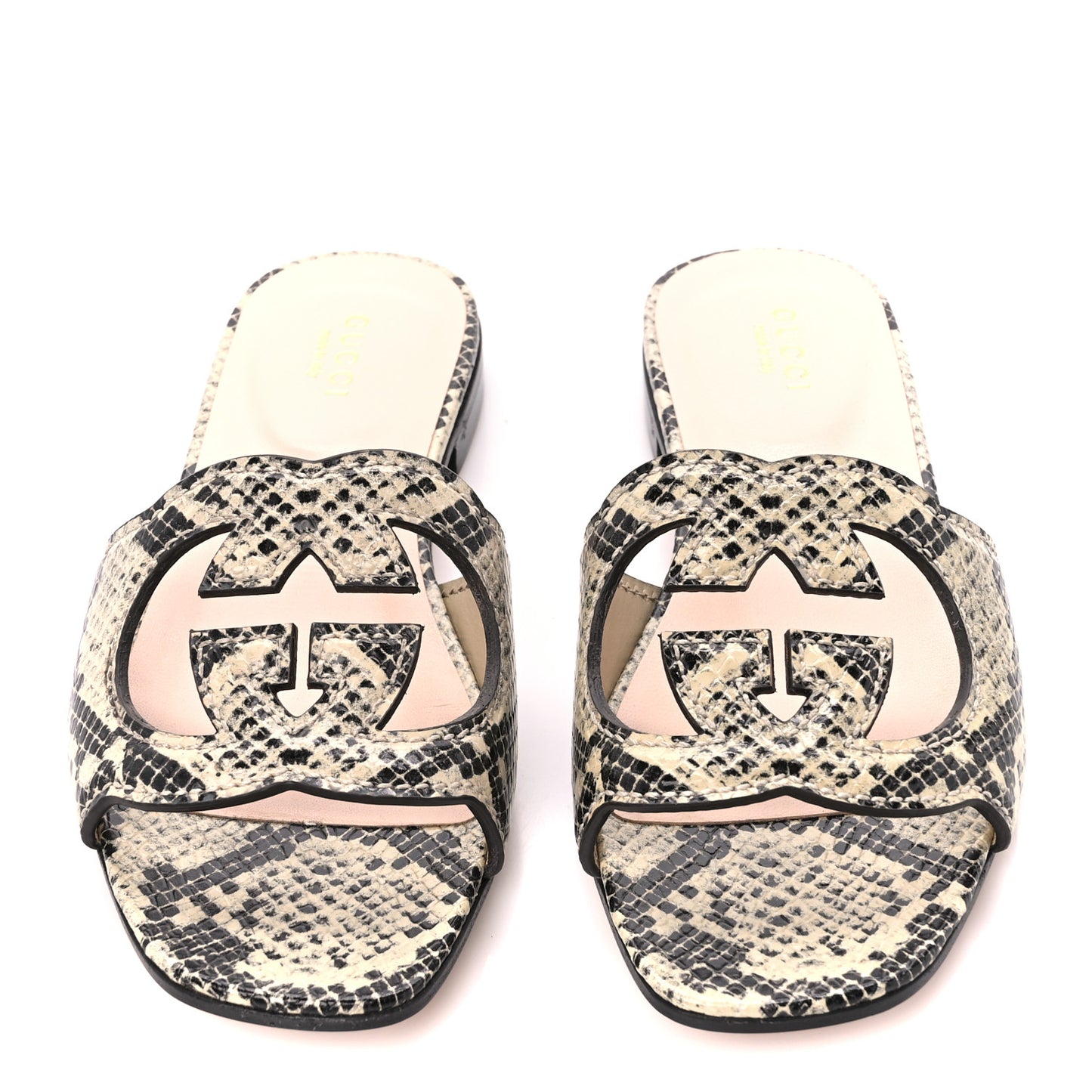 Calfskin Python Print Interlocking G Cut Out Slide Sandals 36 Beige Avana