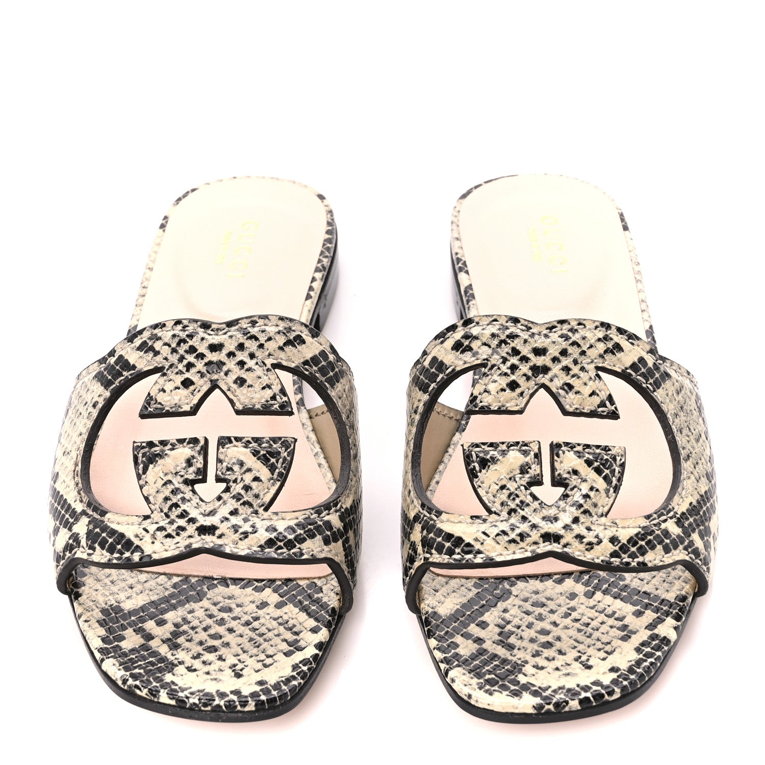 Gucci Calfskin Python Print Interlocking G Cut Out Slide Sandals 36 Beige Avana 2 of 8