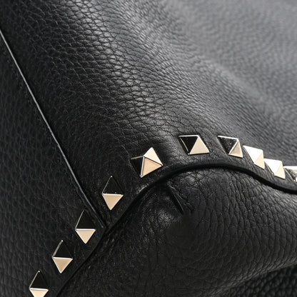 Valentino Garavani VALENTINO GARAVANI Grained Calfskin Rockstud Double Handle Cinch Tote Black 10 of 10