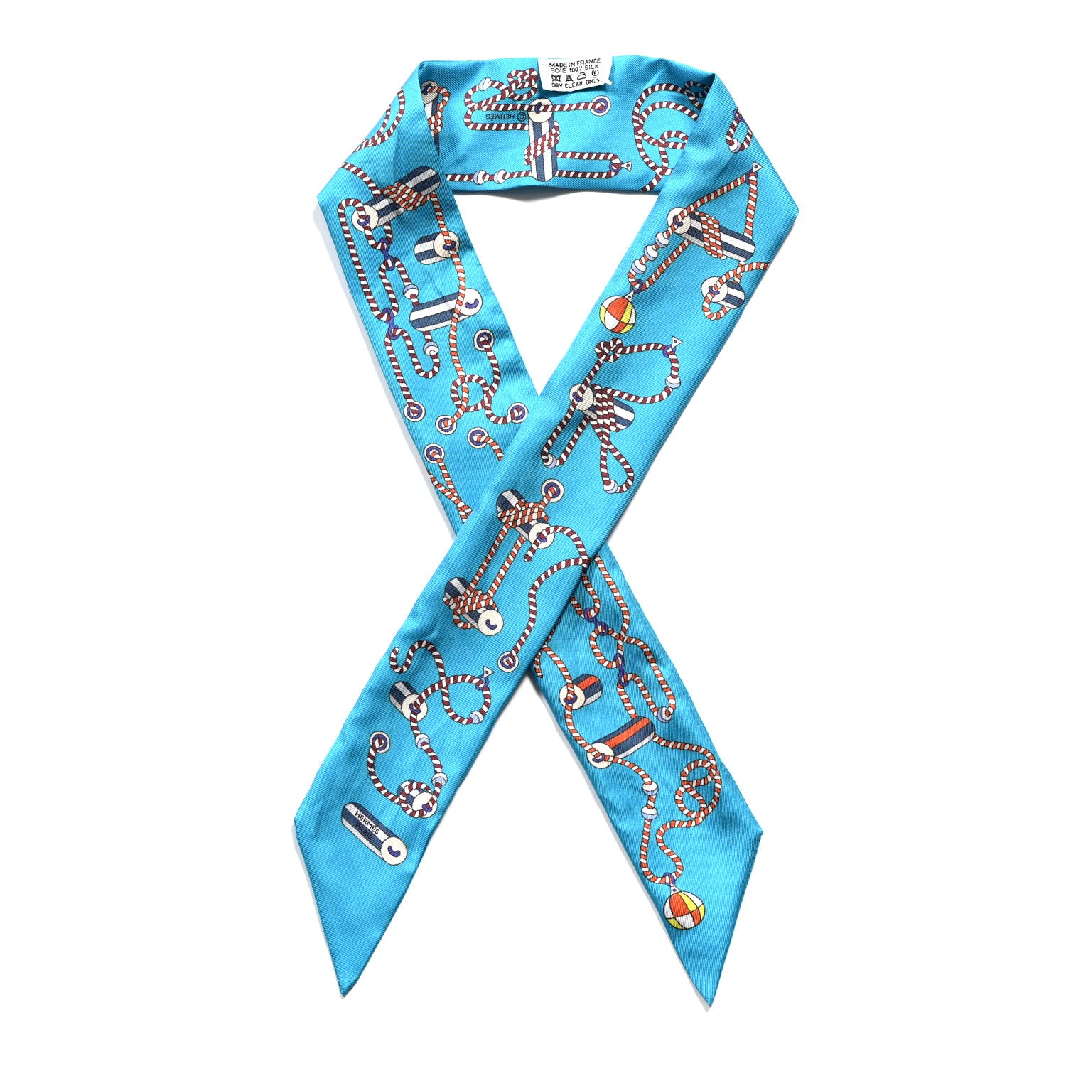 Hermes Silk Cordages Twilly Turquoise Orange Blanc 1 of 4