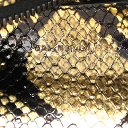 Balenciaga Grained Calfskin Snake Effect Neo Classic Silver Hardware Mini City Gold Black 6 of 8