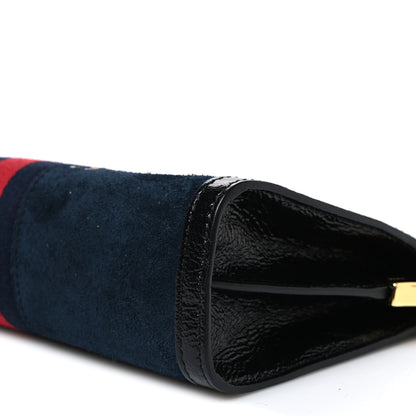 Gucci Suede Patent Web Dragon Embroidered Small Ophidia Chain Shoulder Bag Blue Black 9 of 9