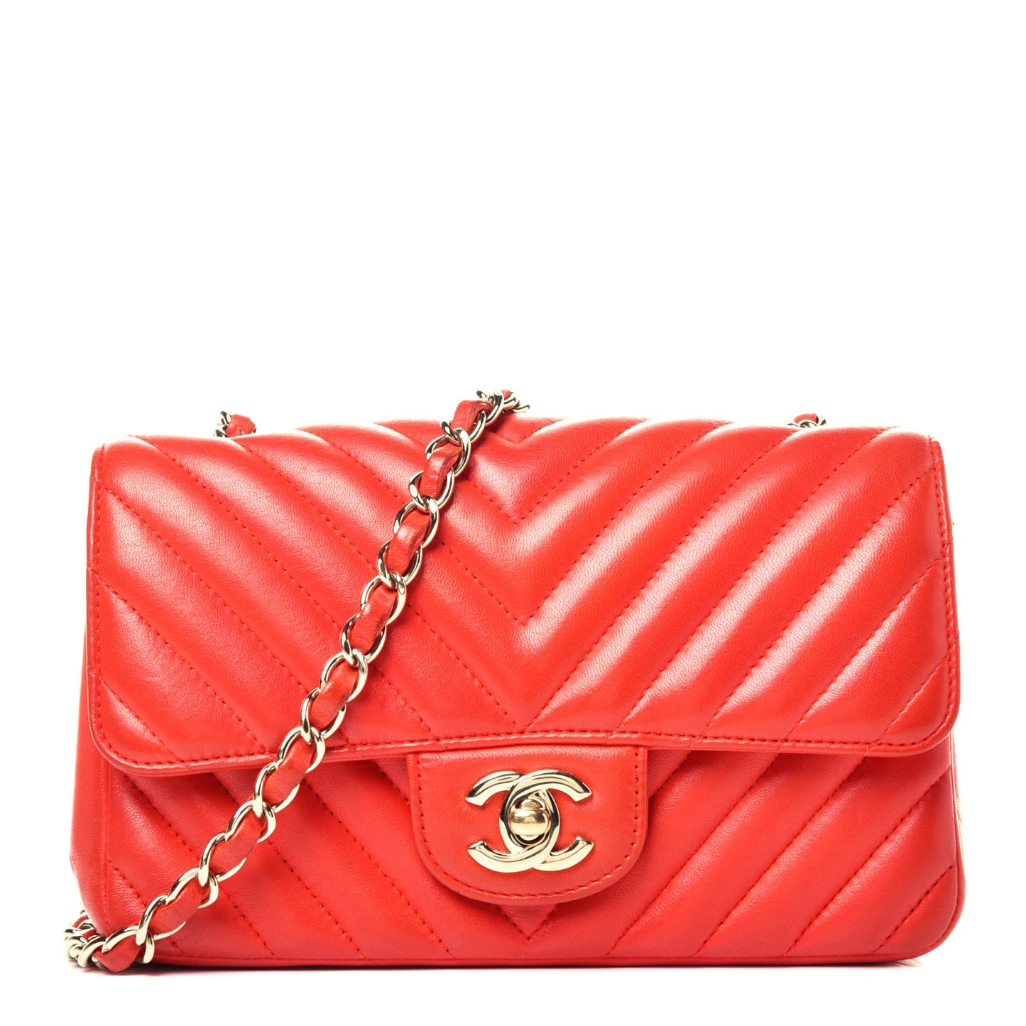 Lambskin Chevron Quilted Mini Rectangular Flap Red