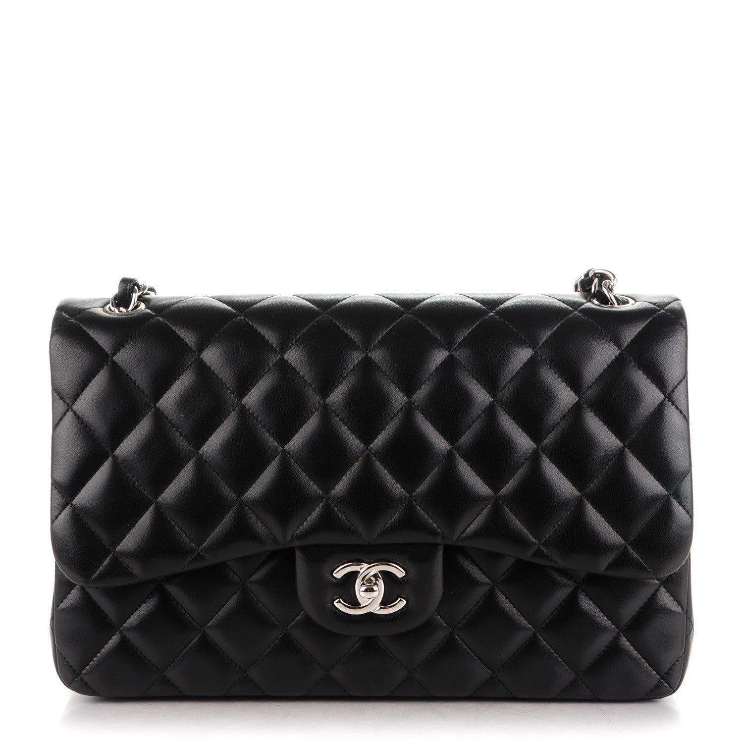 Chanel Lambskin Quilted Jumbo Double Flap Black 1 of 8