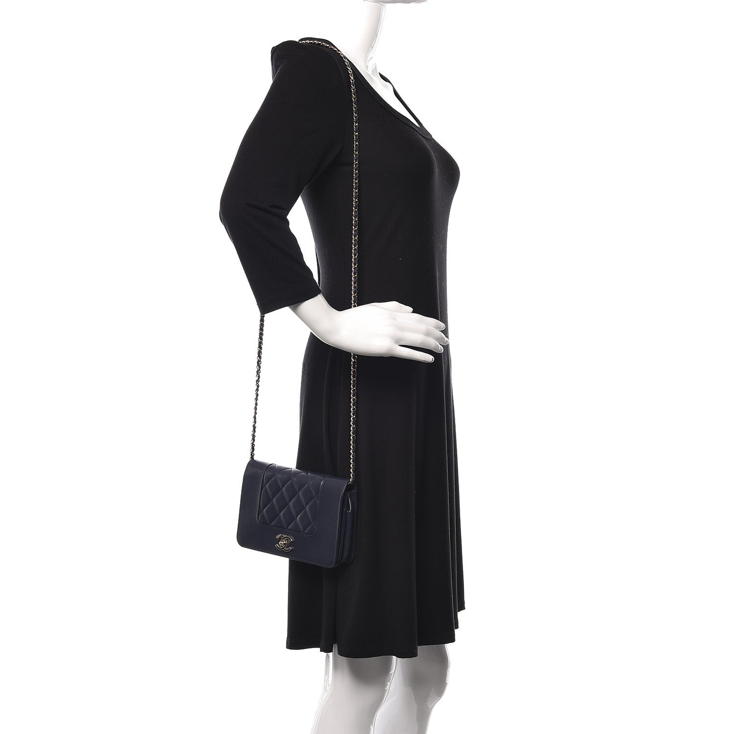 Sheepskin Quilted Mademoiselle Vintage Wallet On Chain WOC Navy