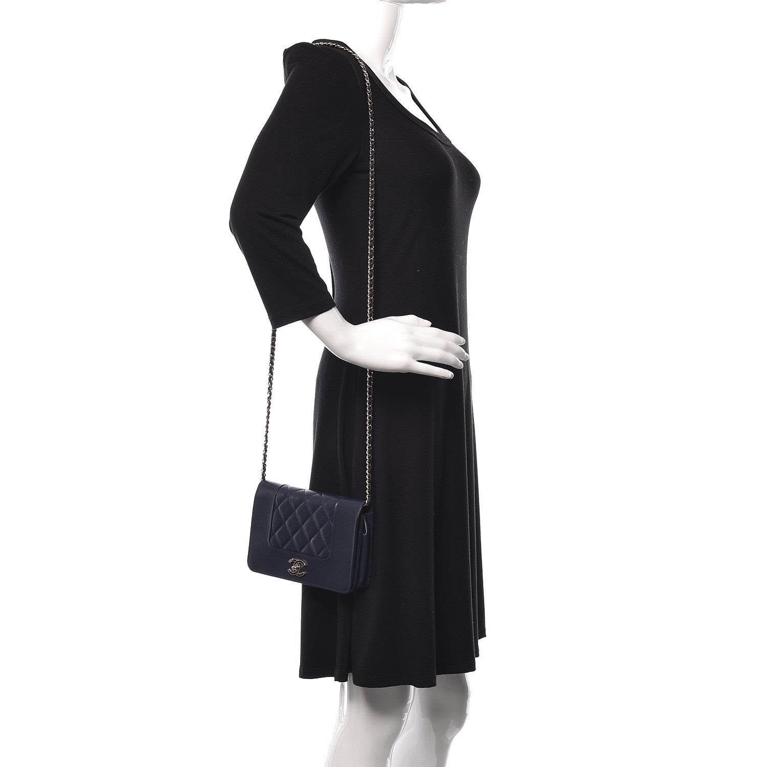 Chanel Sheepskin Quilted Mademoiselle Vintage Wallet On Chain WOC Navy 2 of 13