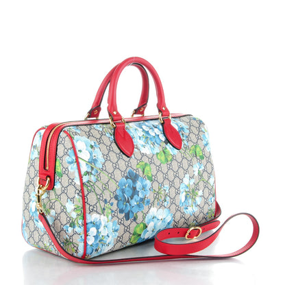Gucci GG Supreme Monogram Blooms Medium Boston Beige Blue Navy Hibiscus Red 2 of 11