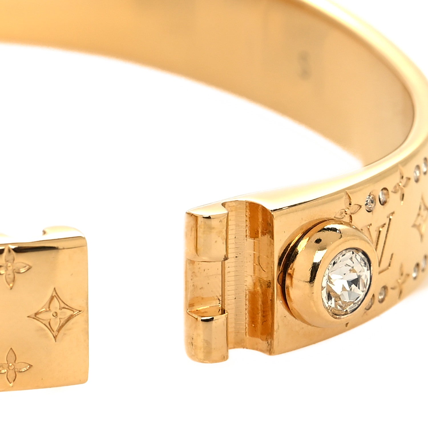 Louis Vuitton Brass Crystal Monogram Nanogram Strass Cuff S Gold 4 of 7