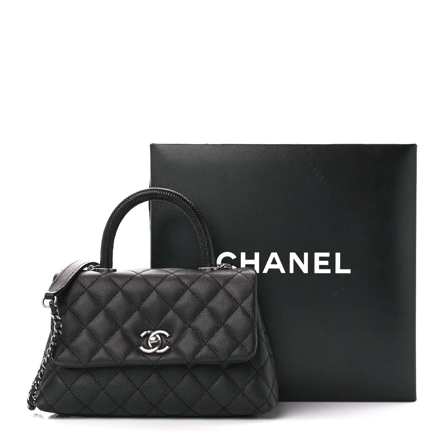 Chanel Caviar Lizard Embossed Quilted Mini Coco Handle Flap Black 12 of 12