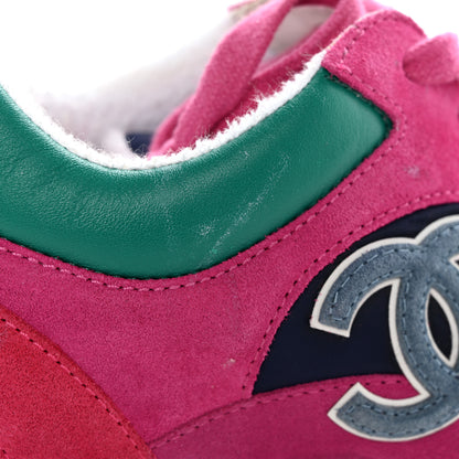 Chanel Nylon Calfskin Suede CC Sneakers 39.5 Pink Green 12 of 17