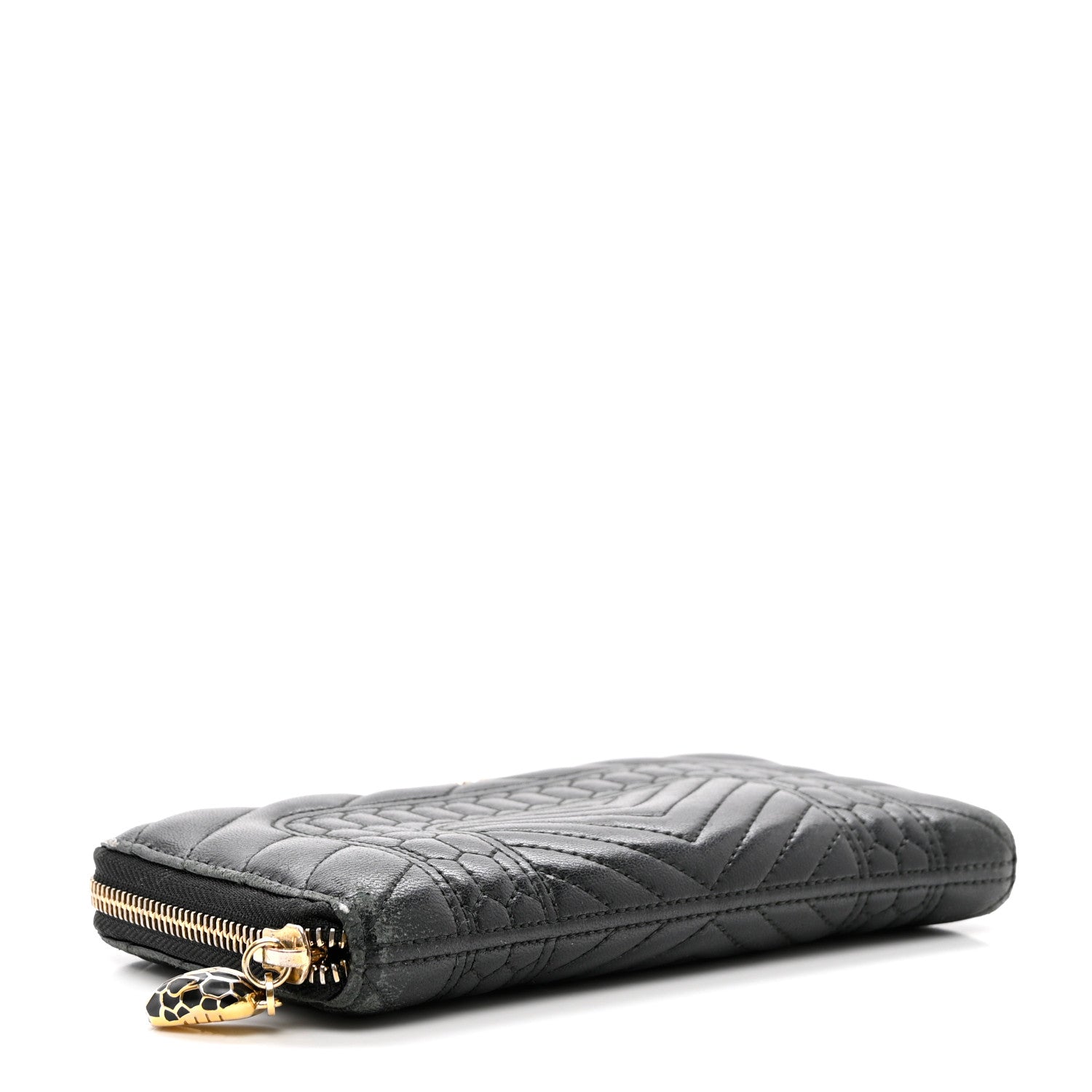 Bulgari Calfskin Quilted Serpenti Zip Around Wallet Black 4 of 10