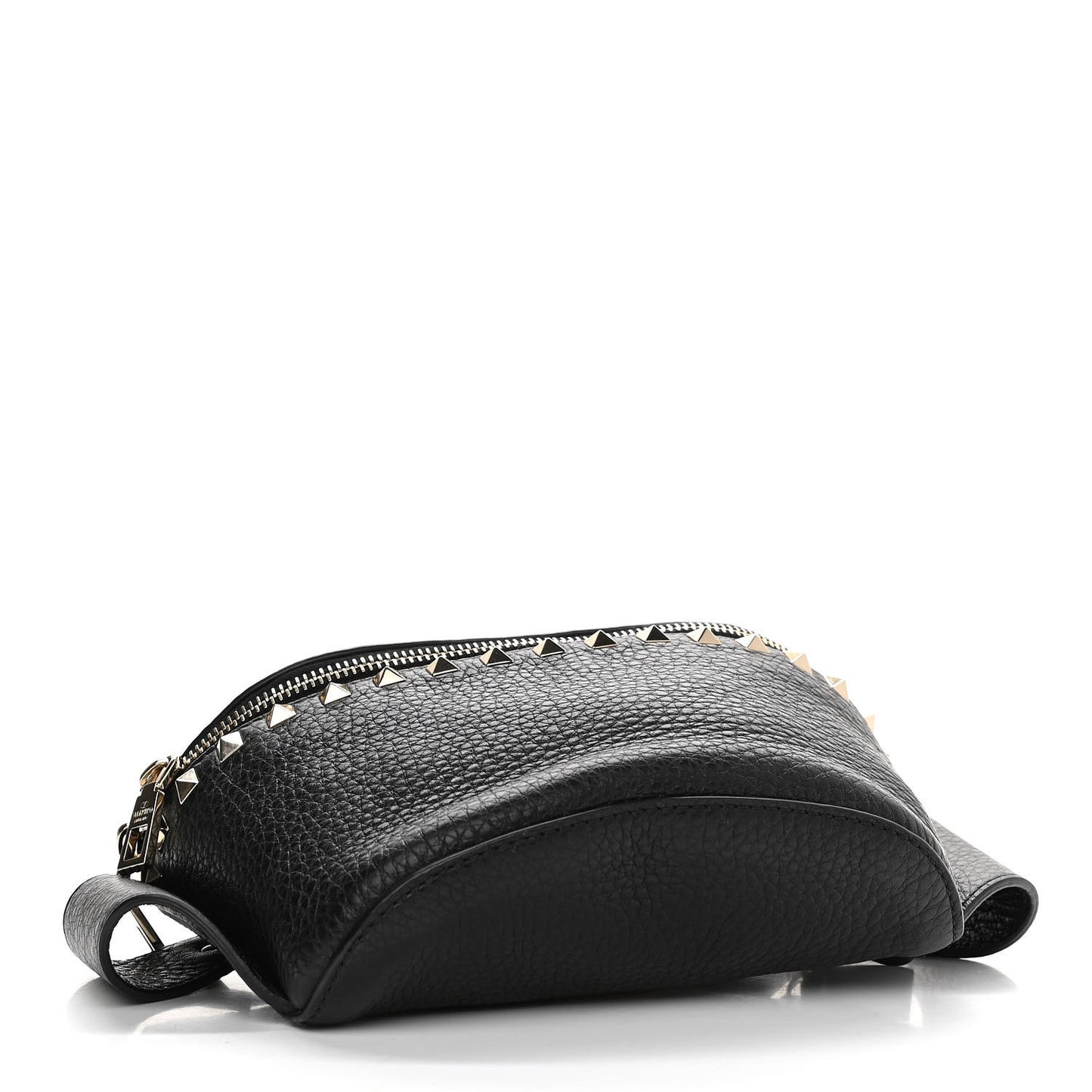 Grainy Calfskin Rockstud Belt Bag Black