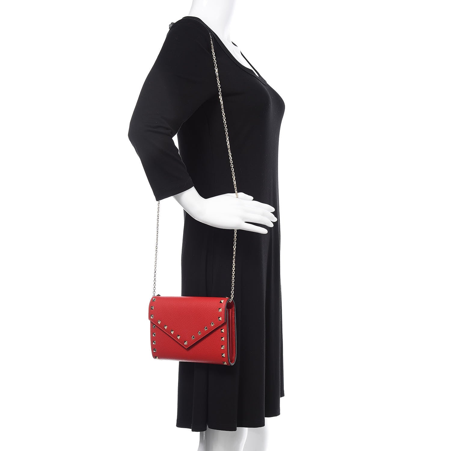 Valentino Garavani Pebbled Calfskin Rockstud Envelope Wallet on Chain Rouge Pur 1 of 1
