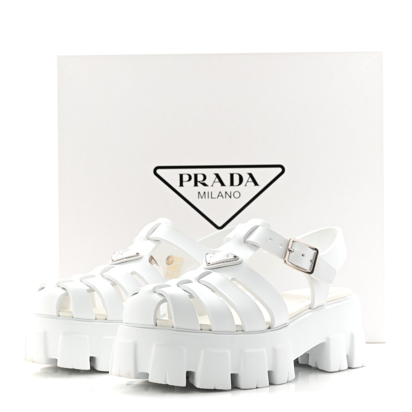 Foam Rubber Metal Triangle Logo Monolith 55mm Cage Sandals 38 White