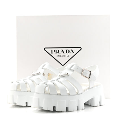 Prada Foam Rubber Metal Triangle Logo Monolith 55mm Cage Sandals 38 White 10 of 10