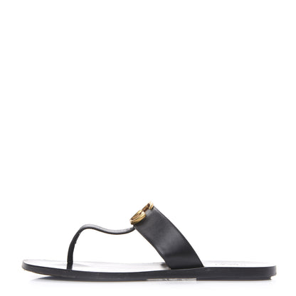 Gucci Calfskin GG Marmont Thong Sandals 38.5 Black 1 of 8