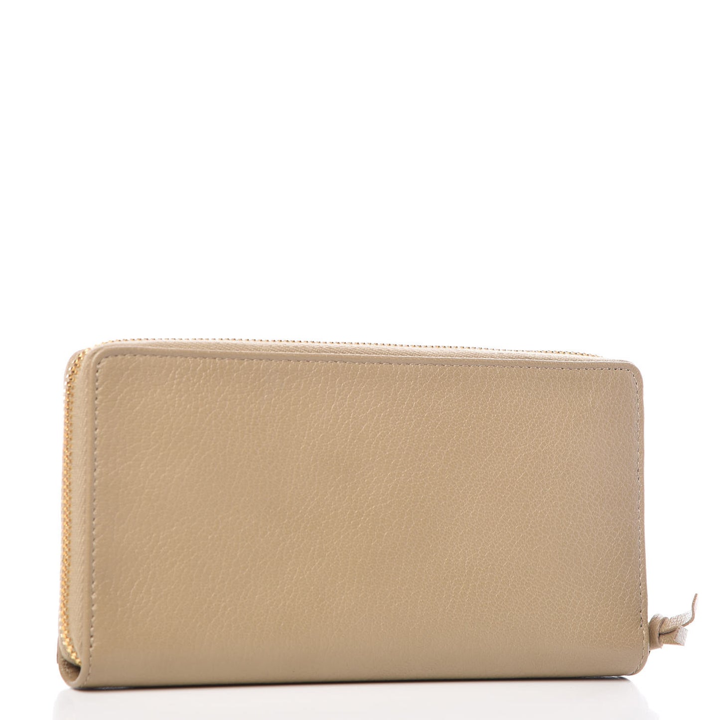 Chevre Gold Metallic Edge Hardware Zip Around Wallet Beige Latte