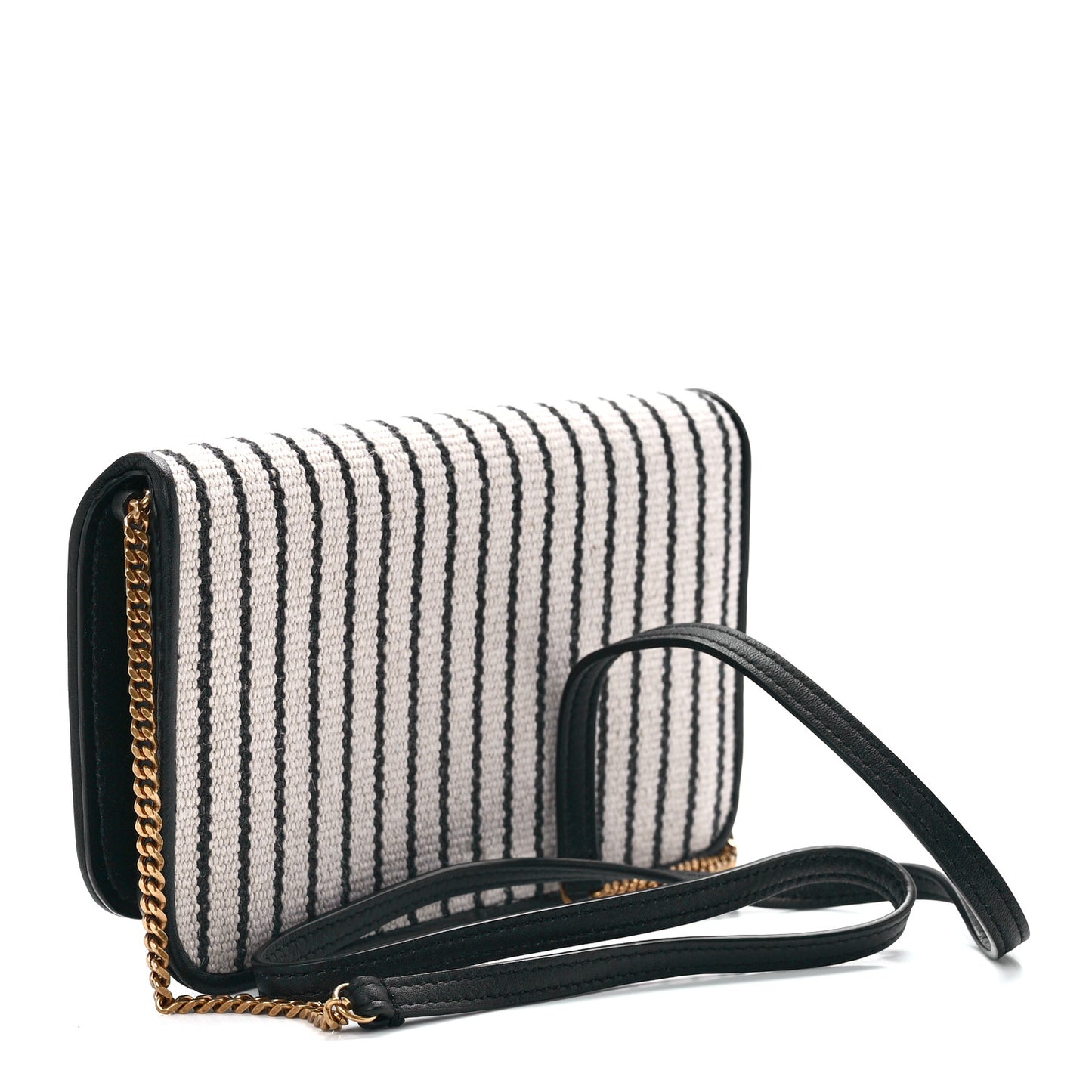 Canvas Striped Phone Holder Crossbody Beige Black