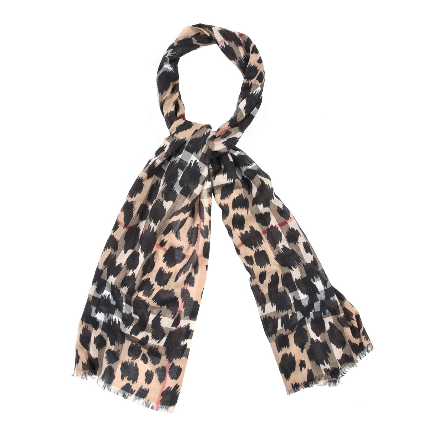 Wool Silk Animal Check Lightweight Scarf Camel