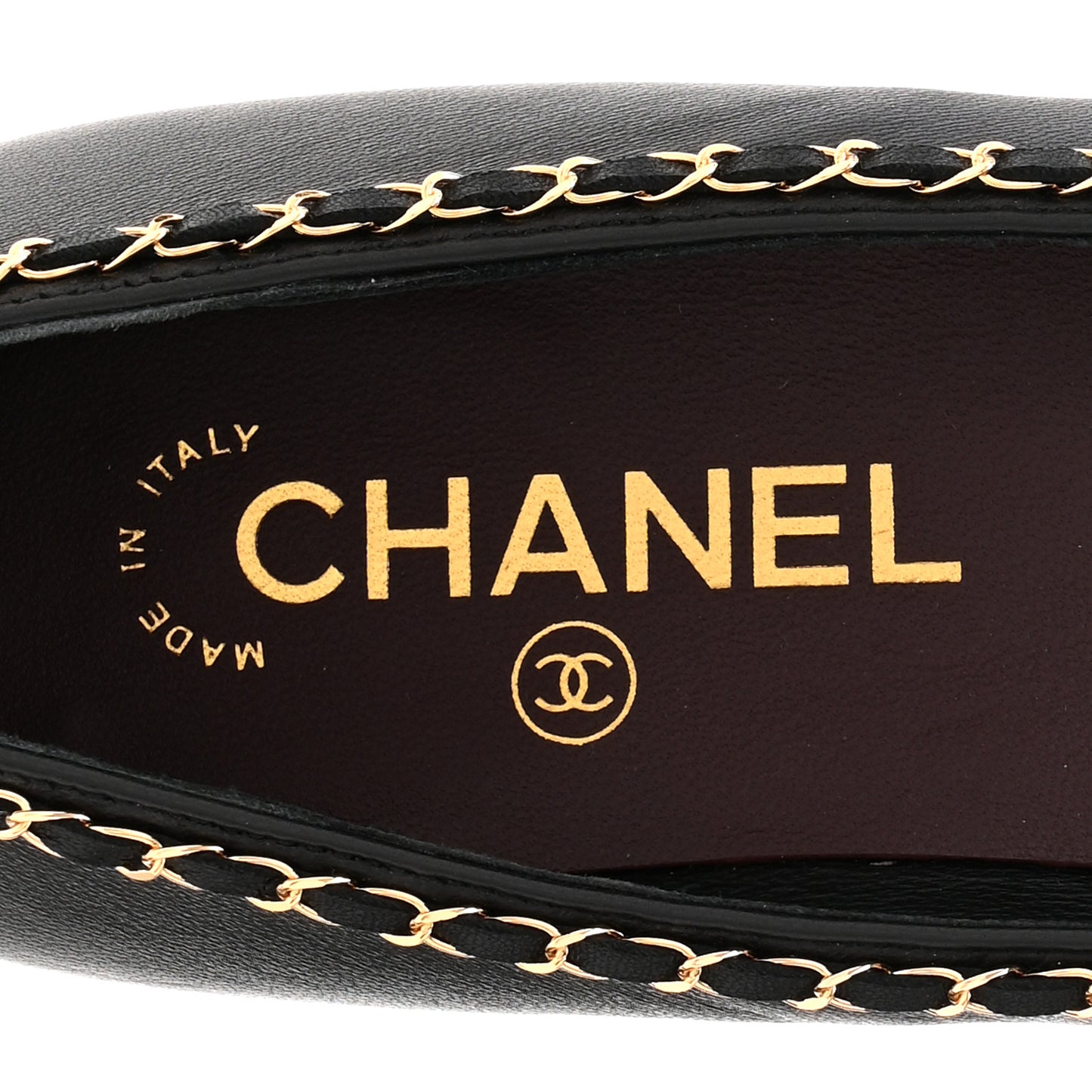 Lambskin Patent Cap Toe Chain Around Ballerina Flats 36 Black