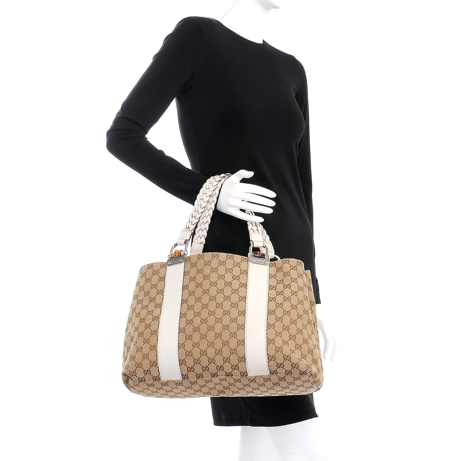 Gucci Monogram Medium Bamboo Bar Tote Off White 2 of 9