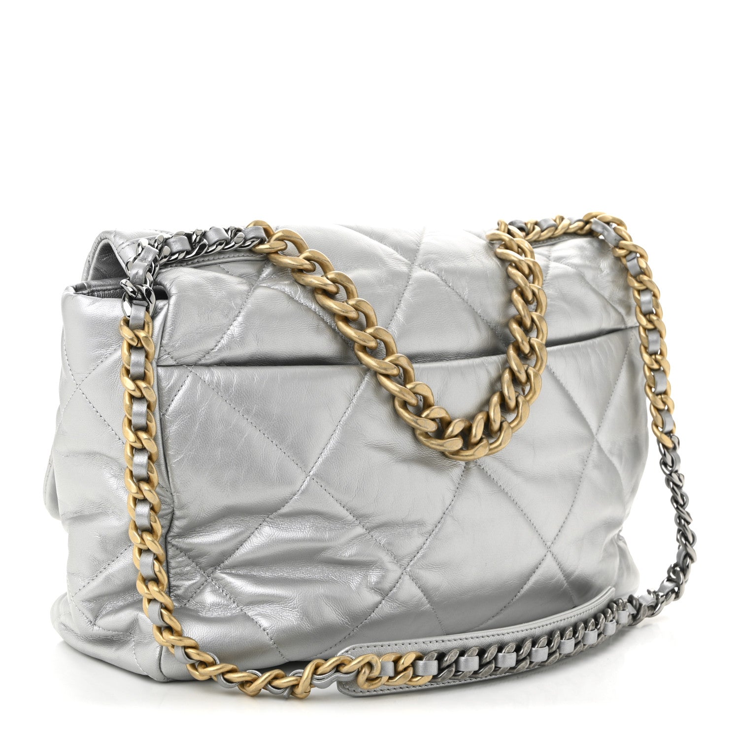 Chanel Metallic Goatskin Quilted Maxi Chanel 19 Flap Silver 3 of 11